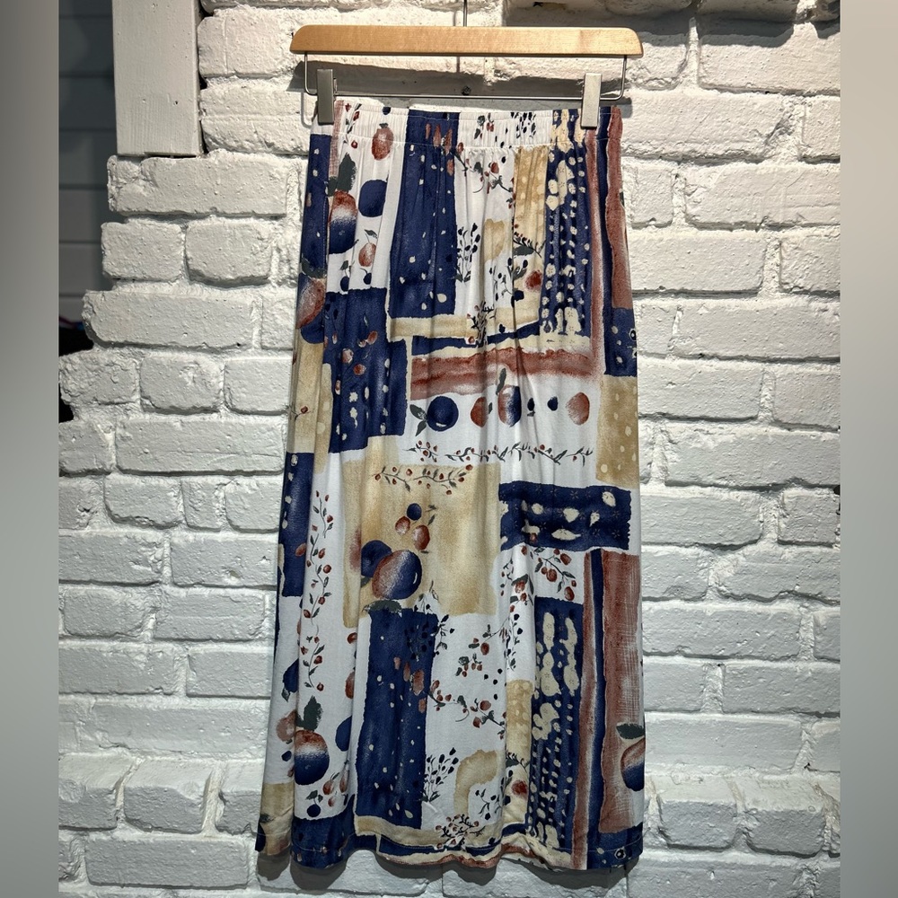 Vintage Maxi Skirt, Elastic Waist Button Down Front Front
